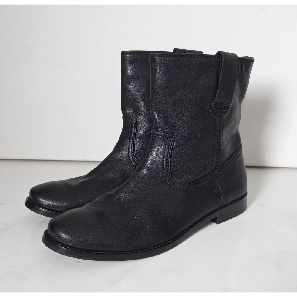 FRYE Anna Shortie Black Leather Ankle Boots Booties Sz 6.5M Western Style